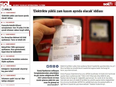 `ELEKTRİKTE YÜKLÜ ZAM KASIM AYINDA OLACAK` İDDİASI (HABER.SOL.ORG.TR)