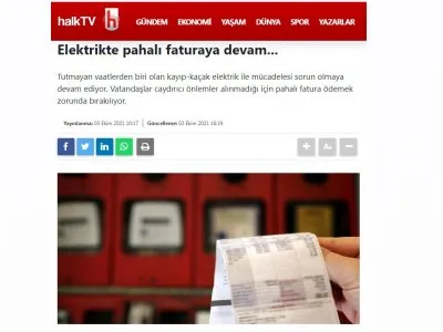ELEKTRİKTE PAHALI FATURAYA DEVAM...(HALKTV.COM.TR)