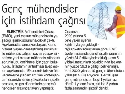 GENÇ MÜHENDİSLER İÇİN İSTİHDAM ÇAĞRISI (9 EYLÜL)