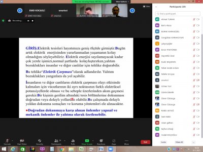 ELEKTRİK TESİSLERİNDE TOPRAKLAMALAR EĞİTİMİ ÇEVRİMİÇİ DÜZENLENMİŞTİR