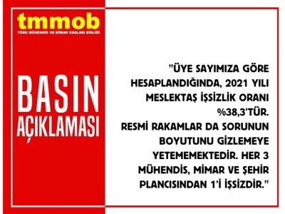 DİPLOMALI İŞSİZ OLMAK İSTEMİYORUZ! <B><BR>
TMMOBDEN İSTİHDAM ZORUNLULUĞU ÇAĞRISI </B>