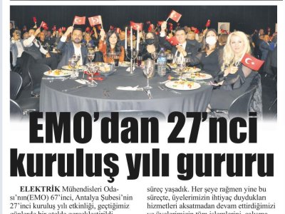 EMO`DAN 27`NCİ KURULUŞ YILI GURURU (LİDER GAZETE - 08.12.2021)