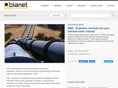 EMO: `SOĞUKTAN DONMAK İÇİN PARA ÖDEMEK KADER OLAMAZ` (BİANET.ORG)