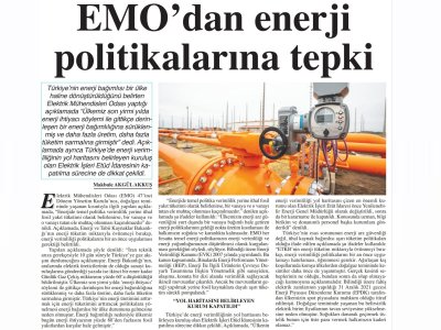 EMO`DAN ENERJİ POLİTİKALARINA TEPKİ (BAŞKENT GAZETESİ)