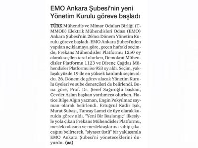 EMO ANKARA ŞUBESİ`NİN YENİ YÖNETİM KURULU GÖREVE BAŞLADI (HÜRSES, 24.1.2022)