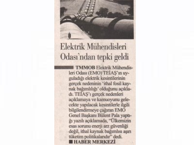 ELEKTRİK MÜHENDİSLERİ ODASI`NDAN TEPKİ GELDİ (İLKSES)