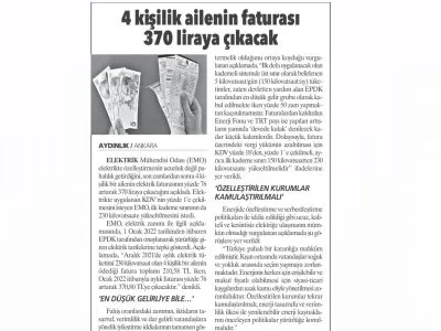 4 KİŞİLİK AİLENİN FATURASI 370 LİRAYA ÇIKACAK  (AYDINLIK)