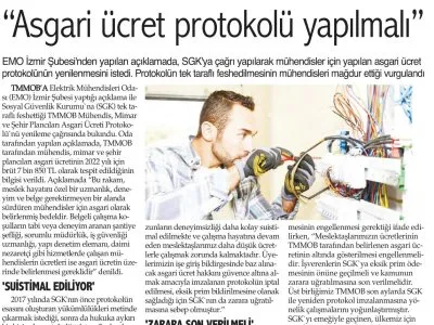 ASGARİ ÜCRET PROTOKOLÜ YAPILMALI` (9 EYLÜL)