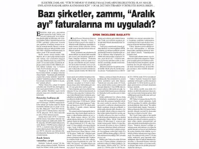 BAZI ŞİRKETLER, ZAMMI, ARALIK AYI FATURALARINA MI UYGULADI? (GÖZLEM GAZETESİ)