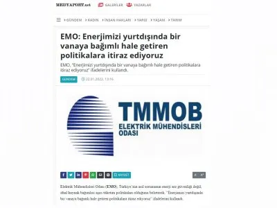 EMO: ENERJİMİZİ YURTDIŞINDA BİR VANAYA BAĞIMLI HALE GETİREN POLİTİKALARA İTİRAZ EDİYORUZ (MEDYAPORT.NET)