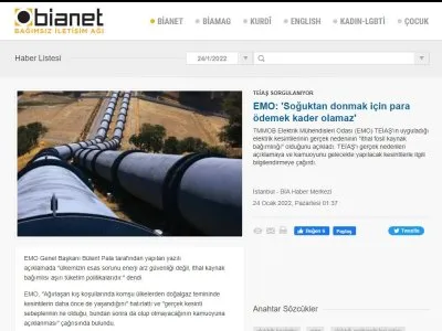 EMO: `SOĞUKTAN DONMAK İÇİN PARA ÖDEMEK KADER OLAMAZ` (BİANET.ORG)