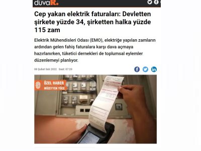 CEP YAKAN ELEKTRİK FATURALARI: DEVLETTEN ŞİRKETE YÜZDE 34, ŞİRKETTEN HALKA YÜZDE 115 ZAM (GAZETEDUVAR.COM.TR)