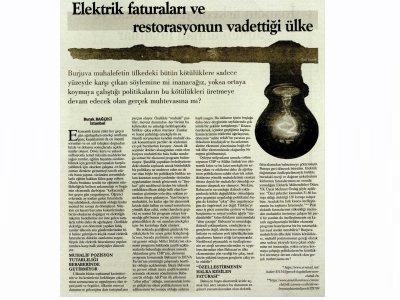 ELEKTRİK FATURALARI VE RESTOTASYONUN VADETTİĞİ ÜLKE (GÜNLÜK EVRENSEL GENÇ HAYAT)