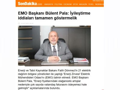 EMO BAŞKANI BÜLENT PALA: İYİLEŞTİRME İDDİALARI TAMAMEN GÖSTERMELİK (SONDAKİKA.COM)