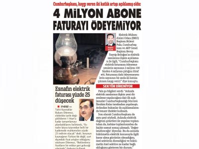 CUMHURBAŞKANI, KAYGI VEREN İKİ KATLIK ARTIŞI AÇIKLAMIŞ OLDU: 4 MİLYON ABONE FATURAYI ÖDEYEMİYOR (SÖZCÜ)