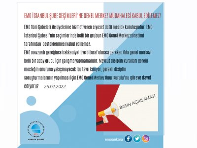 EMO İSTANBUL ŞUBE SEÇİMLERİNE GENEL MERKEZ MÜDAHALESİ KABUL EDİLEMEZ!