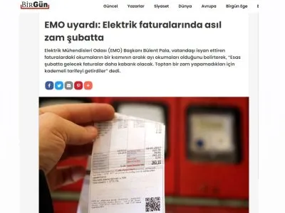 EMO UYARDI: ELEKTRİK FATURALARINDA ASIL ZAM ŞUBATTA (BİRGUN.NET)