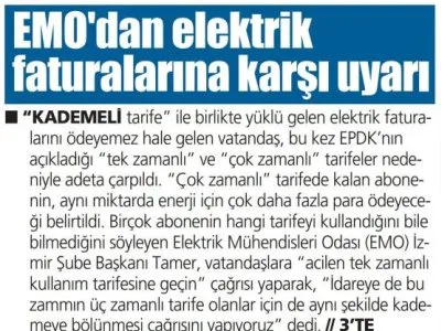 EMO`DAN ELEKTRİK FATURALARINA KARŞI UYARI (İSTİKLAL)