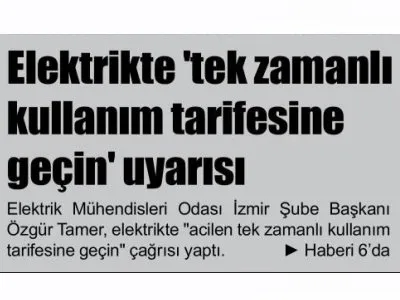 ELEKTRİKTE `TEK ZAMANLI KULLANIM TARİFESİNE GEÇİN` UYARISI (KARATEKİN)