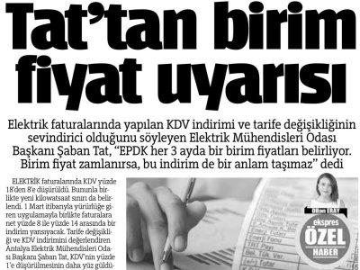 TAT`TAN BİRİM FİYAT UYARISI (ANTALYA EKSPRES - 02.03.2022)