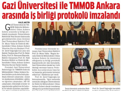 GAZİ ÜNİVERSİTESİ İLE TMMOB ANKARA ARASINDA İŞ BİRLİĞİ PROTOKOLÜ İMZALANDI (ANADOLU GAZETESİ, 18.3.2022)