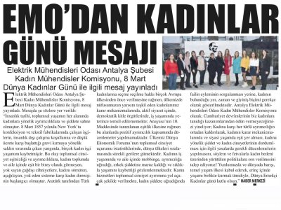 EMO`DAN KADINLAR GÜNÜ MESAJI (ANTALYA GÜNDEM-08.03.2022)