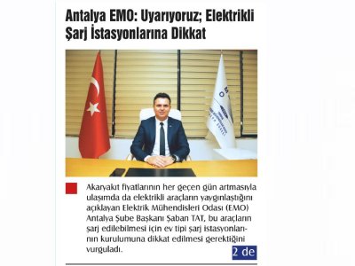 ANTALYA EMO: UYARIYORUZ: ELEKTRİKLİ ŞARJ İSTASYONLARINA DİKKAT(KAKTÜS GAZETESİ-18.03.2022)