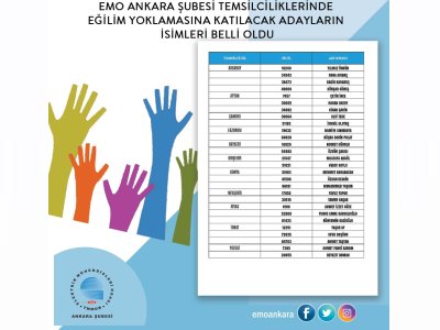 EMO ANKARA ŞUBESİ TEMSİLCİLİKLERİNDE  ELEKTRONİK EĞİLİM YOKLAMASINA KATILACAK ADAYLARIN İSİMLERİ BELLİ OLDU