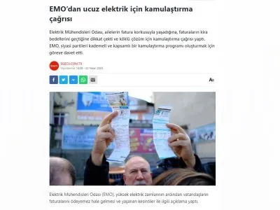 EMODAN UCUZ ELEKTRİK İÇİN KAMULAŞTIRMA ÇAĞRISI (SOZCU.COM.TR)