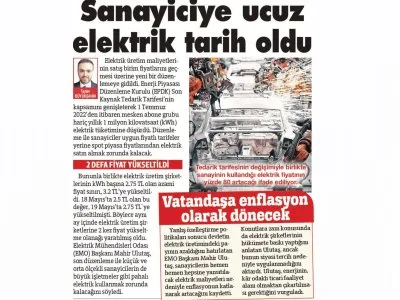 SANAYİCİYE UCUZ ELEKTRİK TARİH OLDU (SÖZCÜ)