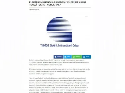 ELEKTRİK MÜHENDİSLERİ ODASI: `ENERJİDE KAMU TEKELİ TEKRAR KURULMALI` (ANKAHABER.NET)
