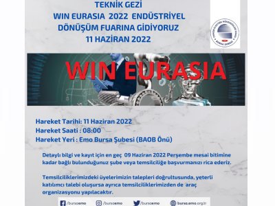 WIN EURASIA 2022 ENDÜSTRİYEL DÖNÜŞÜM FUARINA GİDİYORUZ