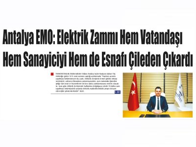 ANTALYA EMO: ELEKTRİK ZAMMI HEM VATANDAŞI HEM SANAYİCİYİ HEM DE ESNAFI ÇİLEDEN ÇIKARDI (KAKTÜS GAZETESİ-06.06.2022)
