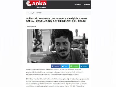 ALİ İSMAİL KORKMAZ DAVASINDA BİLİRKİŞİLİK YAPAN SERKAN UĞURLUOĞLU 6 AY MESLEKTEN MEN EDİLDİ (ANKAHABER.NET)