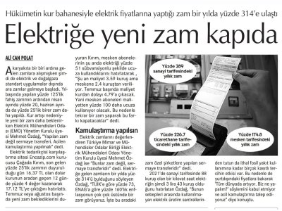 ELEKTRİĞE YENİ ZAM KAPIDA (CUMHURİYET)