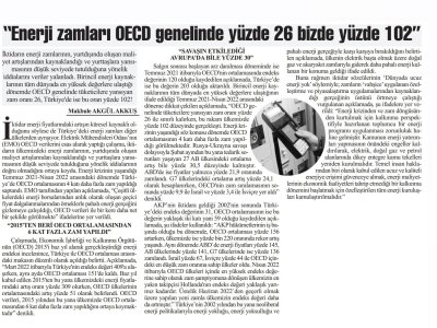 `ENERJİ ZAMLARI OECD GENELİNDE YÜZDE 26, BİZDE YÜZDE 102` (BAŞKENT GAZETESİ)