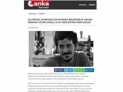 ALİ İSMAİL KORKMAZ DAVASINDA BİLİRKİŞİLİK YAPAN SERKAN UĞURLUOĞLU 6 AY MESLEKTEN MEN EDİLDİ (ANKAHABER.NET)