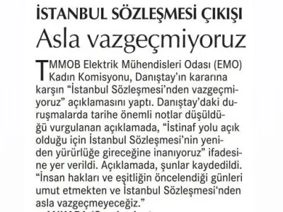İSTANBUL SÖZLEŞMESİ ÇIKIŞI ASLA VAZGEÇMİYORUZ (CUMHURİYET)
