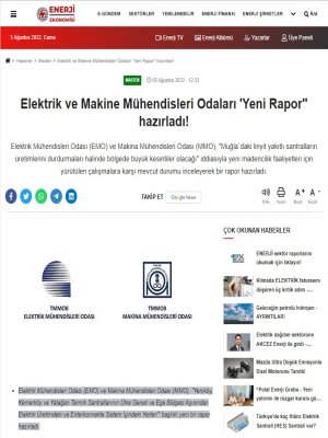 ELEKTRİK VE MAKİNE MÜHENDİSLERİ ODALARI `YENİ RAPOR`` HAZIRLADI! (ENERJİEKONOMİSİ.COM)