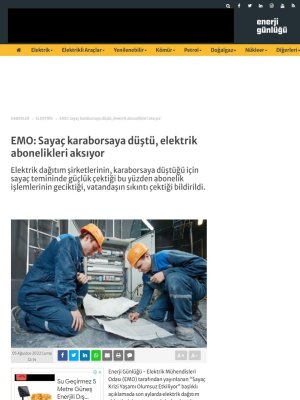 EMO: SAYAÇ KARABORSAYA DÜŞTÜ, ELEKTRİK ABONELİKLERİ AKSIYOR (ENERJİGUNLUGU.NET)
