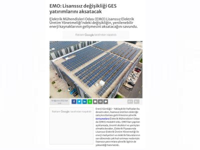 EMO: LİSANSSIZ DEĞİŞİKLİĞİ GES YATIRIMLARINI AKSATACAK (ENERJİGUNLUGU.NET)