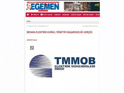 `BEDAVA ELEKTRİK` KURGU, YÖNETİM BAŞARISIZLIĞI GERÇEK (EGEMENGZT.COM)