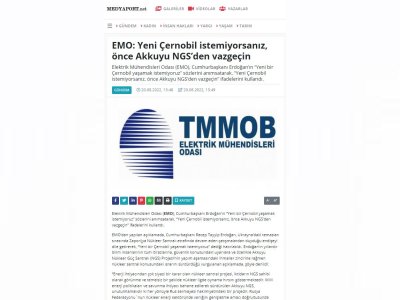 EMO: YENİ ÇERNOBİL İSTEMİYORSANIZ, ÖNCE AKKUYU NGSDEN VAZGEÇİN (MEDYAPORT.NET)
