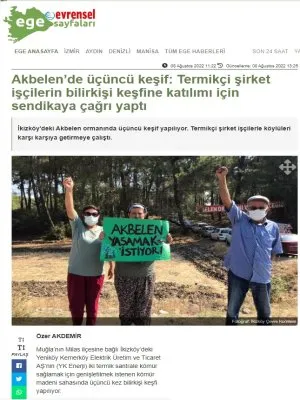 AKBELENDE ÜÇÜNCÜ KEŞİF: TERMİKÇİ ŞİRKET İŞÇİLERİN BİLİRKİŞİ KEŞFİNE KATILIMI İÇİN SENDİKAYA ÇAĞRI YAPTI (EVRENSEL.NET)
