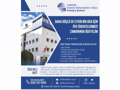 DAHA GÜÇLÜ VE ETKİN BİR ODA İÇİN ÜYE ÖDENTİLERİMİZİ ZAMANINDA ÖDEYELİM!