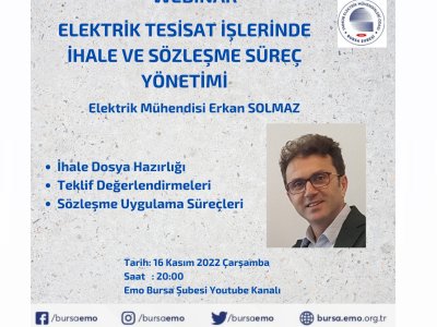 ÇEVRİMİÇİ TEKNİK SEMİNER: ELEKTRİK TESİSAT İŞLERİNDE İHALE VE SÖZLEŞME SÜREÇ YÖNETİMİ