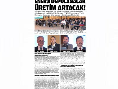 ENERJİ DEPOLANACAK ÜRETİM ARTACAK! (YENİ HABER KONYA GAZETESİ, 22.11.2022)