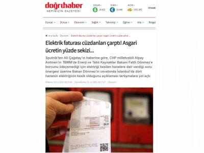 ELEKTRİK FATURASI CÜZDANLARI ÇARPTI! ASGARİ ÜCRETİN YÜZDE SEKİZİ... (DOGRUHABER.COM.TR)