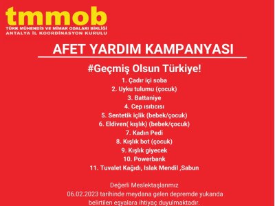 ÜYELERİMİZE DESTEK ÇAĞRIMIZDIR! DEPREM İÇİN YARDIM KAMPANYASI