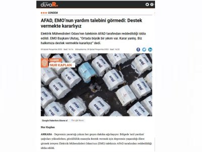 AFAD, EMONUN YARDIM TALEBİNİ GÖRMEDİ: DESTEK VERMEKTE KARARLIYIZ (GAZETEDUVAR.COM.TR)